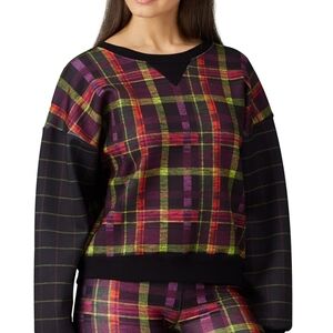 Terez As If Sweatshirt Purple Plaid Size Large NWT